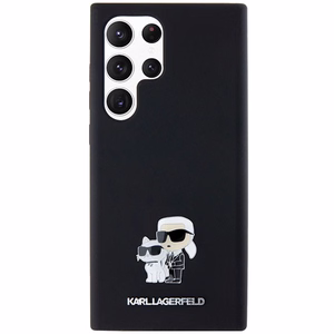 Karl Lagerfeld Silikoninen Karl & Choupette Metal Pin Suojakuori Samsung Galaxy S24 Ultralle - musta