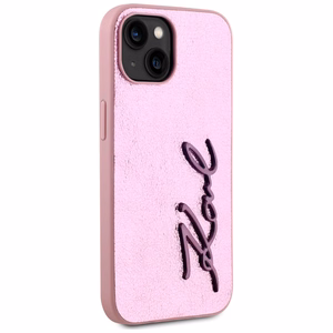 Karl Lagerfeld Wrinkled Metal Signature Suojakuori iPhone 15:lle - vaaleanpunainen