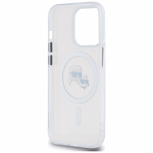 Karl Lagerfeld IML Metal Karl ja Choupette Head MagSafe iPhone 14 Pro Suojakuori - Valkoinen