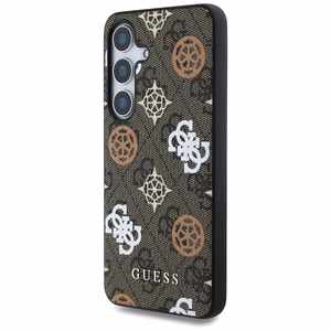 Guess 4G Printed Colored Peony Pattern MagSafe Suojakuori Samsung Galaxy S25:lle ruskea