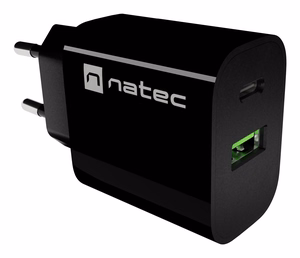NATEC RIBERA seinälaturi 1X USB-A + 1X USB-C 20W musta
