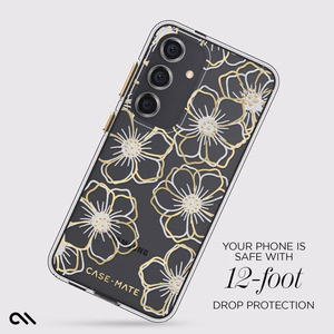 Case-Mate Floral Gems suojakuori Samsung Galaxy S24 -laitteelle, kullanvärinen