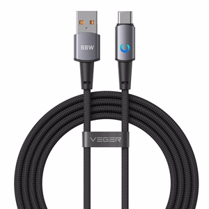 Kaapeli LED-merkkivalolla, USB A – Type C, VEGER PD 3A 66W, AC1-ZSD, 1,2 m, musta