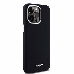 DKNY iPhone 15 Pro Max 6.7" Musta Suojakuori Liquid Silicone Metal Logo MagSafe