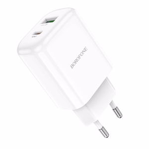 Borofone BN4 Potential USB+Type-C QC 3.0 PD 2.0 20W seinälaturi, valkoinen