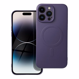 Case for iPhone 14 PRO MAX Silicone Mag Cover compatible with MagSafe (camera protection) dark purple