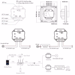 Pyörivä paneeli Triac -himmennin TS-K(WZ), Zigbee, Tuya