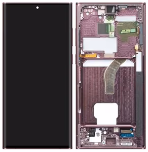LCD-näyttö Samsung S908 S22 Ultra kosketusnäytöllä ja kehyksellä Burgundy alkuperäinen (huoltopaketti)