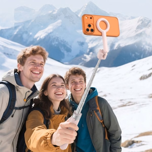 Tech-Protect L10S Bluetooth-selfiekeppi, vaaleanpunainen ja harmaa