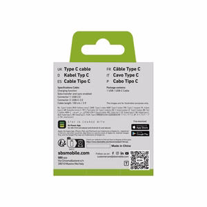 SBS TECABLETYC1KPOS USB-A - USB-C Kaapeli 1m - musta