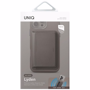 Uniq Lyden DS RFID-suojattu MagSafe-magneettikorttikotelo puhelimelle jalustalla – harmaa