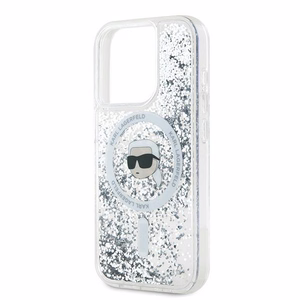 Karl Lagerfeld Liquid Glitter Karl Head MagSafe suojakuori iPhone 15 Pro Max:lle - läpinäkyvä