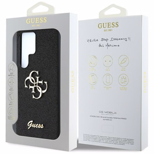 GUESS Fixed Glitter Big 4G Metal Logo Suojakuori Samsung Galaxy S25 Ultra Musta