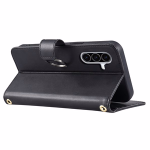 Samsung Galaxy A37 5G Leather Wallet Case with Stand and Shoulder Strap - Black