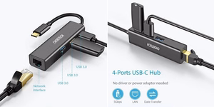 Adapteri CHOETECH USB Type-C - 1x RJ-45, 3x USB Type-A