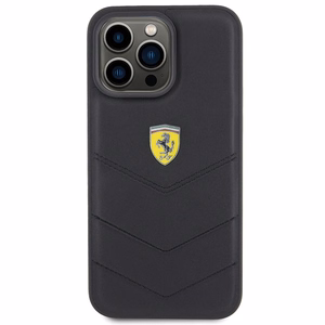Ferrari Quilted Metal Logo Suojakuori iPhone 15 Pro Max:lle - musta