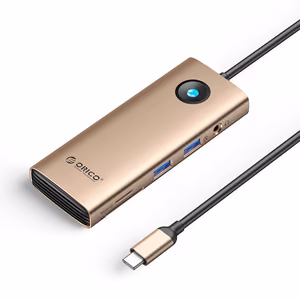 Orico PW11 8-in-1 USB-C-telakointiasema 2x USB-A 3.0 1x USB-C PD 100W 1x HDMI 4K 60Hz 1x microSD/SD 1x RJ45 Gigabit Ethernet 1x 3.5mm ääni - ruusukulta