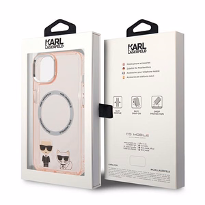 Karl Lagerfeld KLHMP14MHKCP iPhone 14 Plus 6.7 kovakuori vaaleanpunainen / vaaleanpunainen Karl & Choupette Aluminum Magsafe