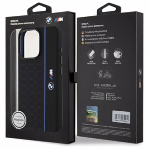 BMW Silikoninen Hexagon Blue Line MagSafe suojakuori iPhone 16 Pro Max:lle - musta