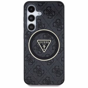 Guess HC Magneettinen IML Metal Glitter 4G Circle Triangle Suojakuori Samsung Galaxy S25:lle musta