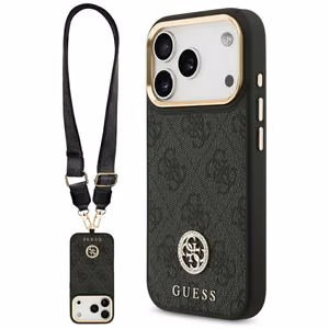 Guess 4G Strass Logo & Big Strap Metal Buttons MagSafe suojakuori iPhone 17 Pro - musta