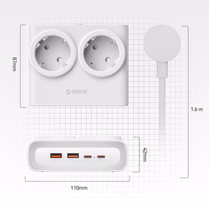 Orico PDC25 25W 6in1 jatkojohto 2x AC + 2x USB-A + 2x USB-C - valkoinen