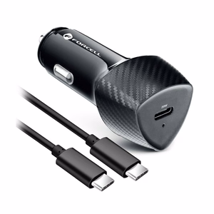 Autolaturi Forcell F-Energy Carbon USB C QC3.0 PD 3A 20W + Kaapeli USB C - USB C CC50-1C musta