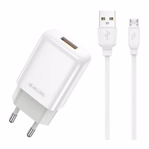Laturi Jellico EU01 2.4A USB-A + USB-A-MicroUSB-kaapeli 1.0m valkoinen