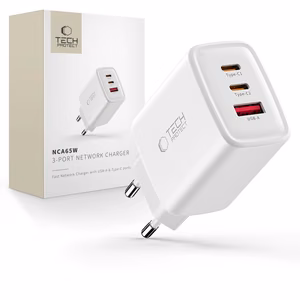 Tech-Protect NCA65W-GAN 3-Port 65W Seinälaturi - Valkoinen