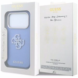 Guess Grained & Big Resin Logo -suojakuori iPhone 18 Pro Max / 17 Pro Max – sininen