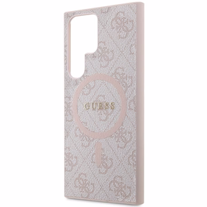 Guess 4G Collection Nahkainen Metal Logo MagSafe Suojakuori Samsung Galaxy S24 Ultralle - vaaleanpunainen
