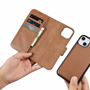 iCarer Lompakko Kotelo 2in1 Cover iPhone 14 Plus Anti-RFID Nahka Flip Case Ruskea (WMI14220727-BN)