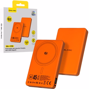 Blavec varavirtalähde 10000 mAh BJ-05 Ultra Fast 16 mm - Type C - Qi2.2 25 W + PD 45 W magneettinen induktio Magsafe 2-in-1 (PBBJ05-QI22MC10O) oranssi alumiini