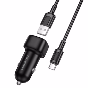 Borofone BZ34 Cloud -autolaturi - USB - QC 3.0 18W ja USB - Type C -kaapeli, musta