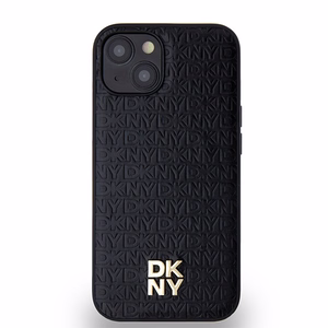 DKNY Nahkainen Monogrammi-kuvio Metallinen Logo MagSafe Suojakuori iPhone 15/14/13:lle - musta