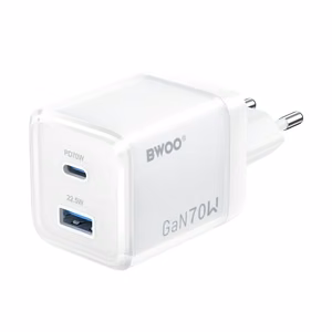BWOO GaN seinälaturi CDA224 QC 70W 1 x USB 1 x USB-C valkoinen