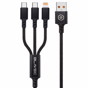 Blavec Trixo punottu kaapeli - USB - 2xType C + Lightning - QC 18W PD60W 3A 1,3 m (CTR-U2CL3B13) musta
