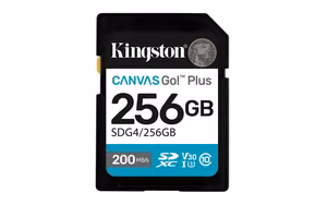 Kingston muistikortti 256GB SDXC Canvas Go Plus Gen4 200MB/s C10 UHS-I U3 V30