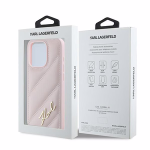 Karl Lagerfeld Diagonal Quilted Script Suojakuori iPhone 15 Pro Max:lle - vaaleanpunainen
