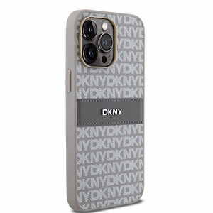 DKNY Nahkainen Mono Stripe & Metal Logo Suojakuori iPhone 14 Pro:lle - beige