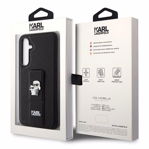 Karl Lagerfeld Gripstand Saffiano Karl&Choupette Pins suojakuori Samsung Galaxy S23 FE:lle - musta