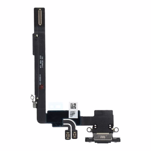 Original charging-port flex cable removed from a donor device for iPhone 16 Pro Max – black