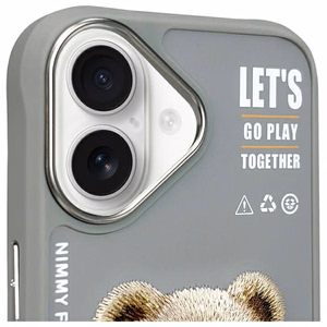 Nimmy Cool&Cute 2.0 Karhu Suojakuori iPhone 16:lle - harmaa