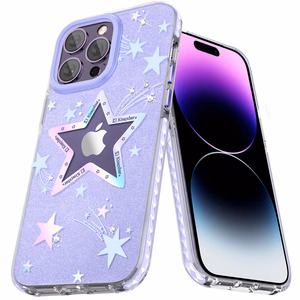 Kingxbar Heart Star Series tapauksessa iPhone 14 Plus violetti tähti tapauksessa