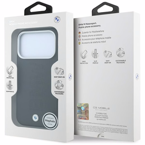 BMW Sign Deboss Quilted Metal Logo MagSafe suojakuori mallille iPhone 18 Pro Max – tummanharmaa