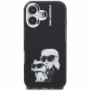 Karl Lagerfeld IML Aquarelle Karl & Choupette & Logo iPhone 16 Case - Black