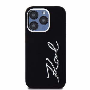 Karl Lagerfeld Silikoninen Metal Script Logo iPhone 15 Pro Max Suojakuori - Musta