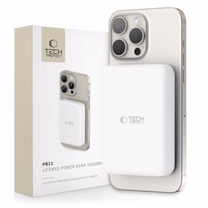 Tech-Protect LifeMag PB11 Powerbank MagSafe 10000mAh 15W USB-C-portilla - valkoinen + USB-C-kaapeli