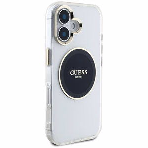 Guess IML Metal Colored Circle Classic Logo MagSafe Suojakuori iPhone 16:lle - musta