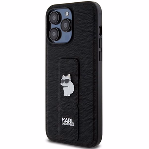 KARL LAGERFELD KLHCP13XGSACHPK Gripstand Saffiano Choupette PIN -suojakuori iPhone 13 Pro Maxille - musta